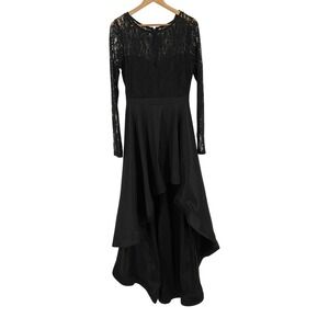 Gothic Romantic Black Lace Long Sleeve High Low Dress Formal Party Cocktail Sz L